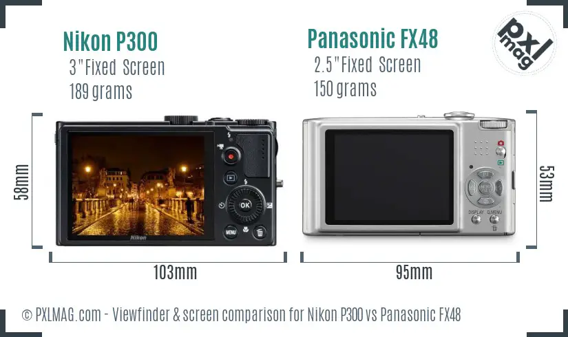 Nikon P300 vs Panasonic FX48 Screen and Viewfinder comparison