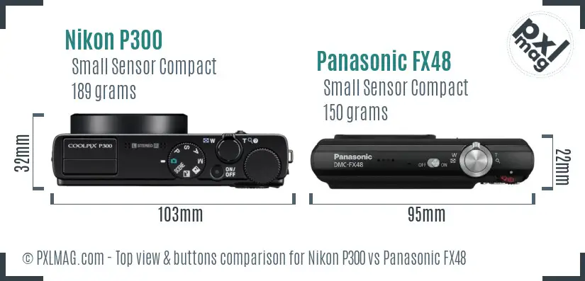 Nikon P300 vs Panasonic FX48 top view buttons comparison