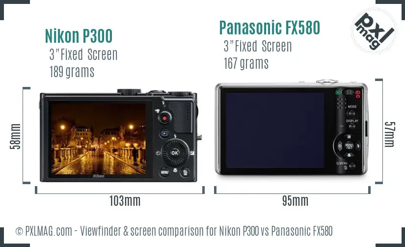 Nikon P300 vs Panasonic FX580 Screen and Viewfinder comparison