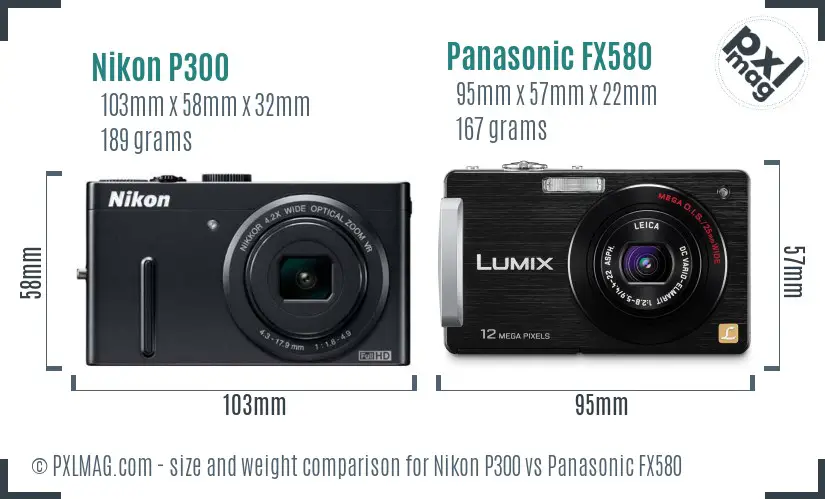 Nikon P300 vs Panasonic FX580 size comparison