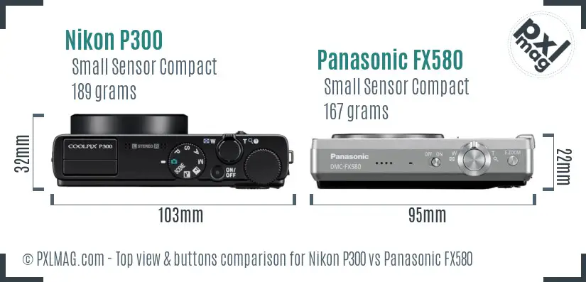 Nikon P300 vs Panasonic FX580 top view buttons comparison