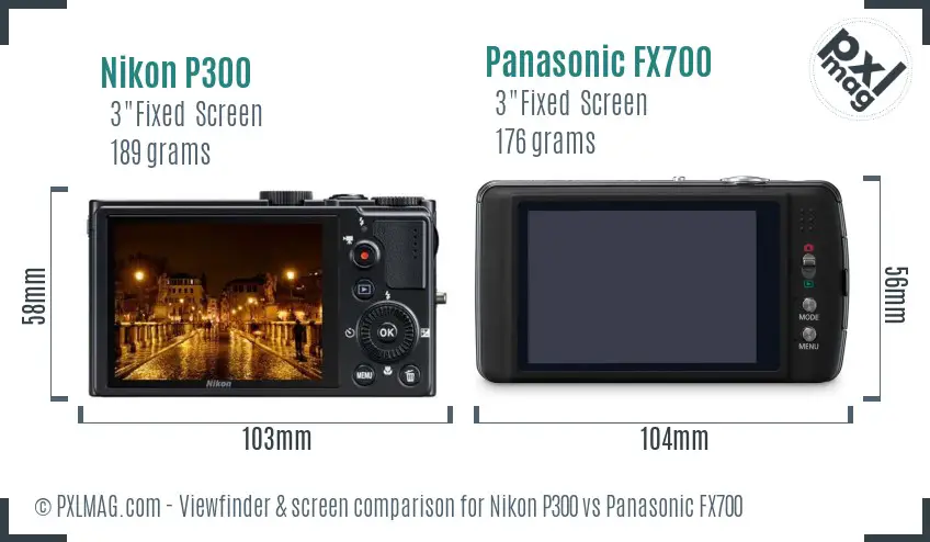 Nikon P300 vs Panasonic FX700 Screen and Viewfinder comparison