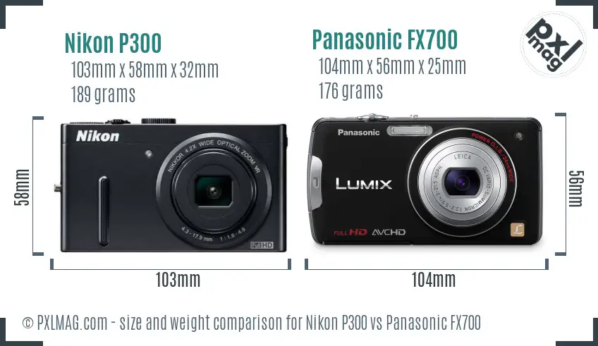 Nikon P300 vs Panasonic FX700 size comparison