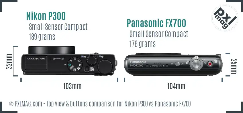 Nikon P300 vs Panasonic FX700 top view buttons comparison