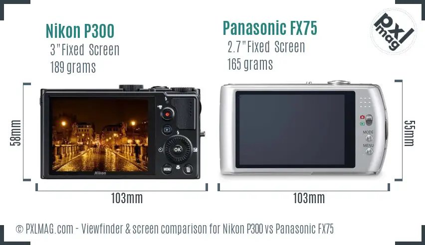 Nikon P300 vs Panasonic FX75 Screen and Viewfinder comparison