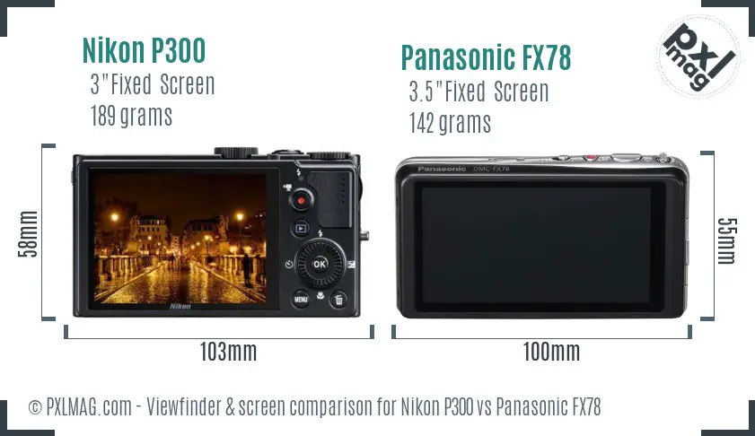 Nikon P300 vs Panasonic FX78 Screen and Viewfinder comparison