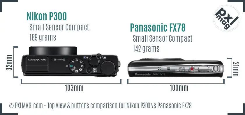 Nikon P300 vs Panasonic FX78 top view buttons comparison