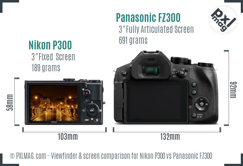 Nikon P300 vs Panasonic FZ300 Screen and Viewfinder comparison