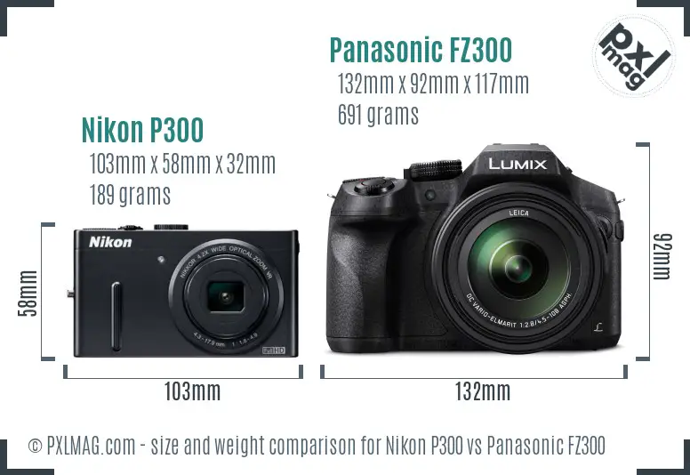 Nikon P300 vs Panasonic FZ300 size comparison