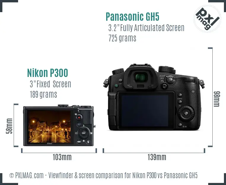 Nikon P300 vs Panasonic GH5 Screen and Viewfinder comparison