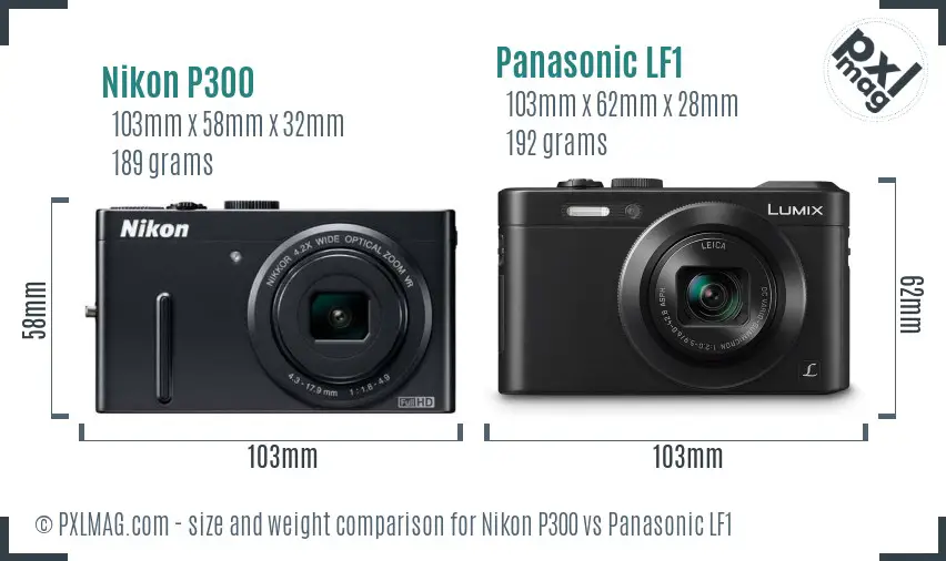 Nikon P300 vs Panasonic LF1 size comparison