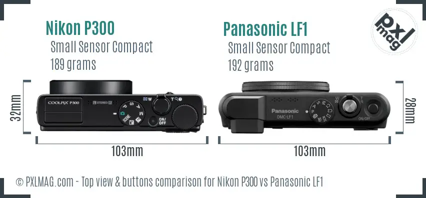 Nikon P300 vs Panasonic LF1 top view buttons comparison