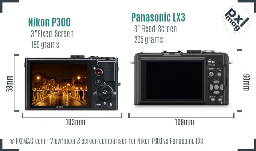 Nikon P300 vs Panasonic LX3 Screen and Viewfinder comparison