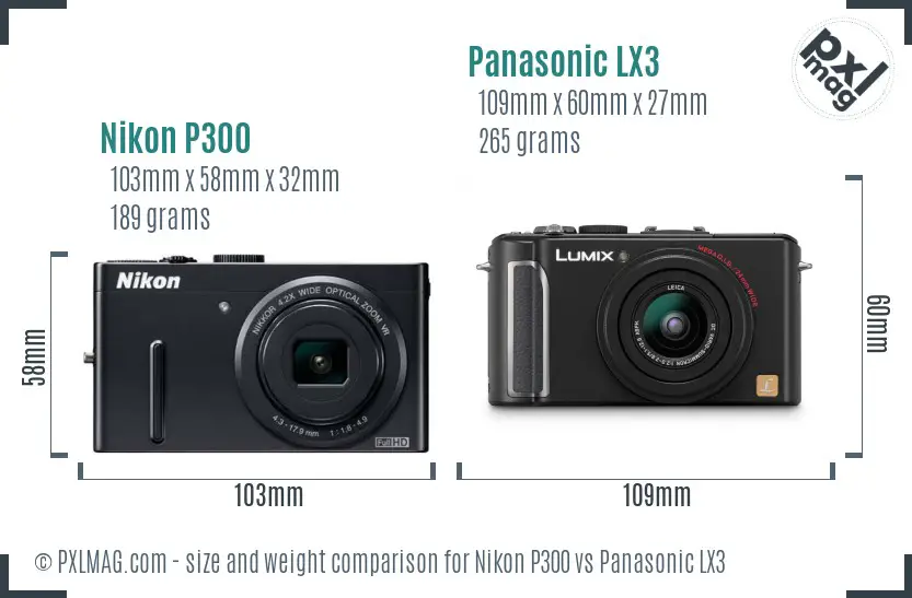 Nikon P300 vs Panasonic LX3 size comparison