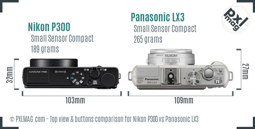 Nikon P300 vs Panasonic LX3 top view buttons comparison