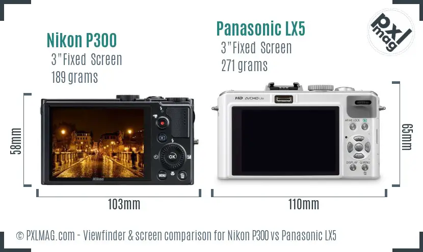 Nikon P300 vs Panasonic LX5 Screen and Viewfinder comparison