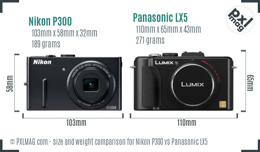 Nikon P300 vs Panasonic LX5 size comparison Nikon P300 vs Panasonic LX5 size comparison