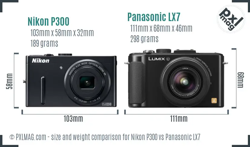 Nikon P300 vs Panasonic LX7 size comparison