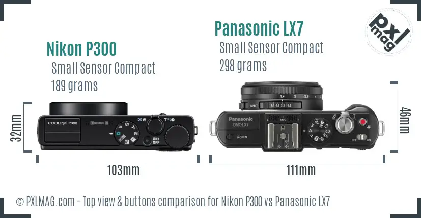 Nikon P300 vs Panasonic LX7 top view buttons comparison