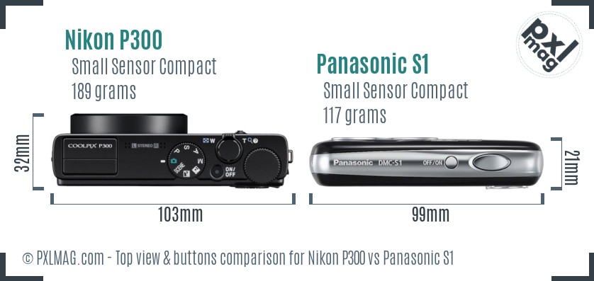 Nikon P300 vs Panasonic S1 top view buttons comparison