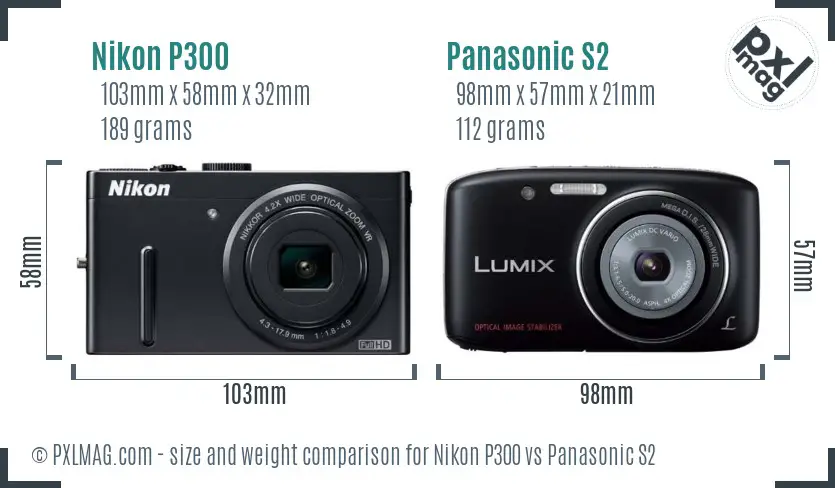 Nikon P300 vs Panasonic S2 size comparison Nikon P300 vs Panasonic S2 size comparison