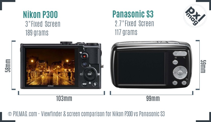 Nikon P300 vs Panasonic S3 Screen and Viewfinder comparison