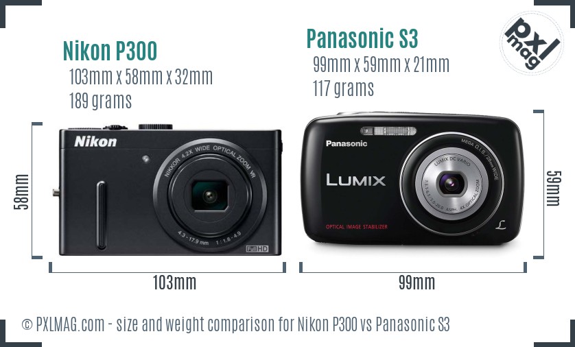 Nikon P300 vs Panasonic S3 size comparison