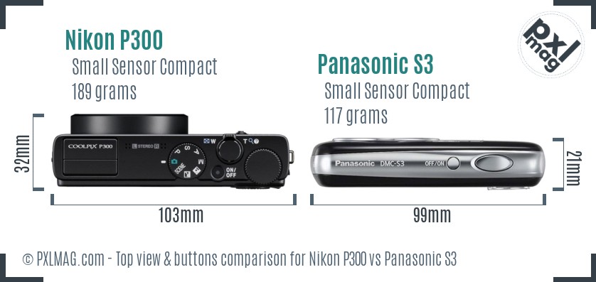 Nikon P300 vs Panasonic S3 top view buttons comparison
