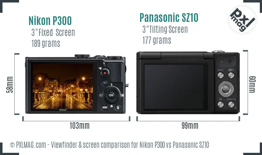 Nikon P300 vs Panasonic SZ10 Screen and Viewfinder comparison