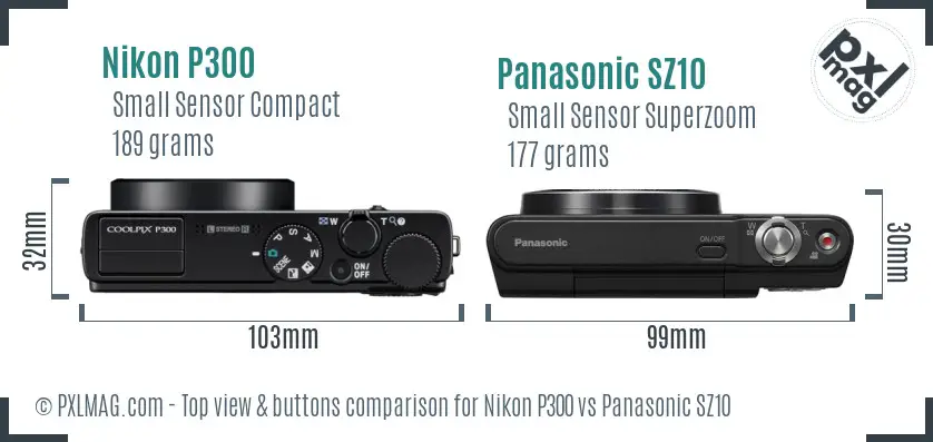Nikon P300 vs Panasonic SZ10 top view buttons comparison