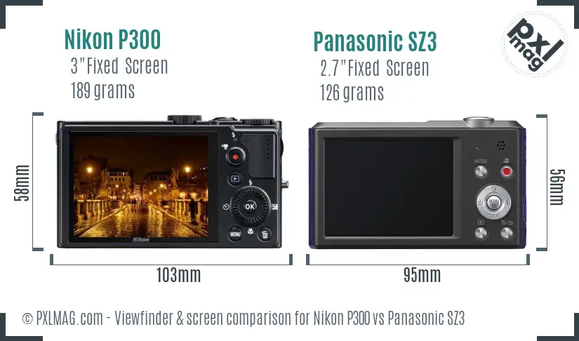 Nikon P300 vs Panasonic SZ3 Screen and Viewfinder comparison