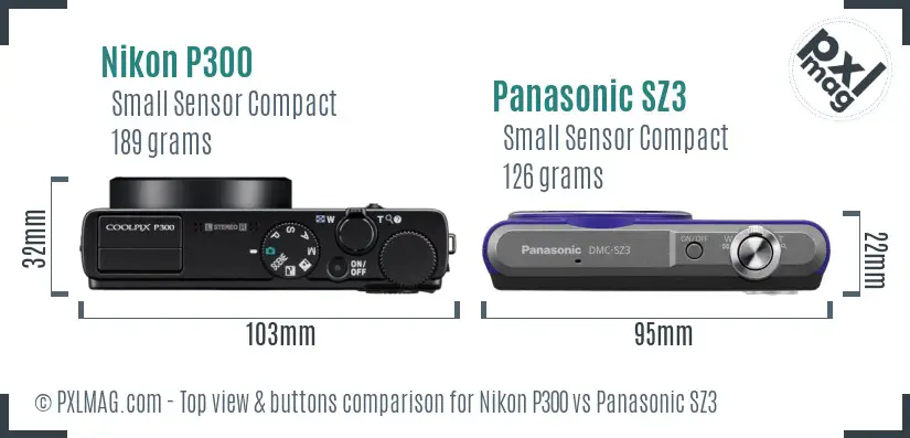 Nikon P300 vs Panasonic SZ3 top view buttons comparison