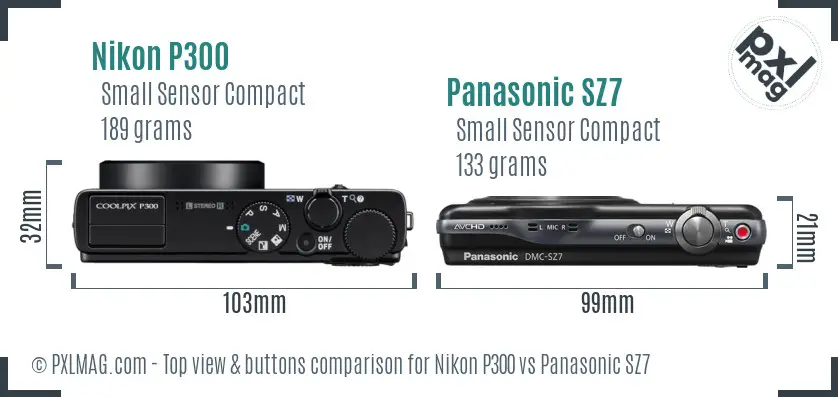 Nikon P300 vs Panasonic SZ7 top view buttons comparison