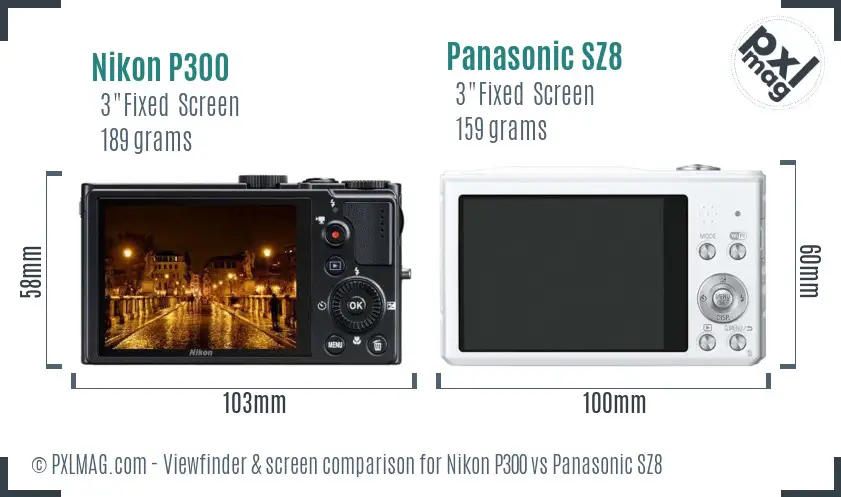 Nikon P300 vs Panasonic SZ8 Screen and Viewfinder comparison