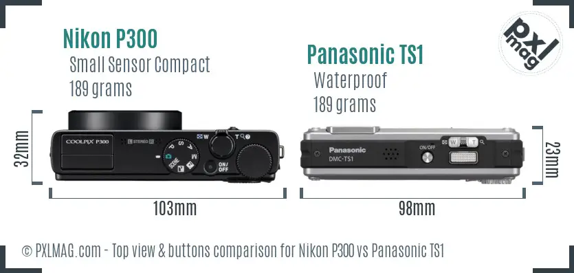 Nikon P300 vs Panasonic TS1 top view buttons comparison