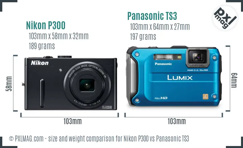 Nikon P300 vs Panasonic TS3 size comparison Nikon P300 vs Panasonic TS3 size comparison
