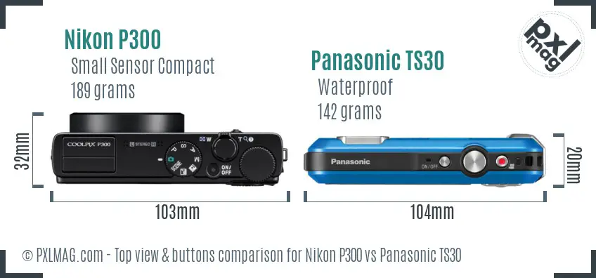 Nikon P300 vs Panasonic TS30 top view buttons comparison