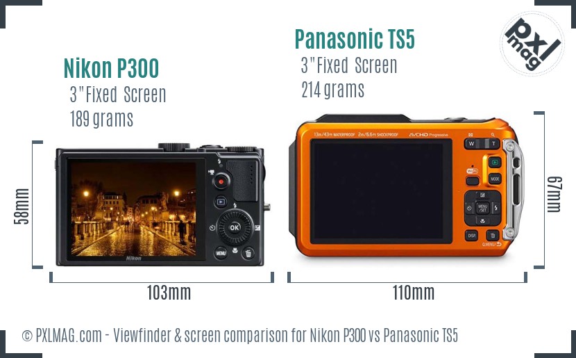 Nikon P300 vs Panasonic TS5 Screen and Viewfinder comparison