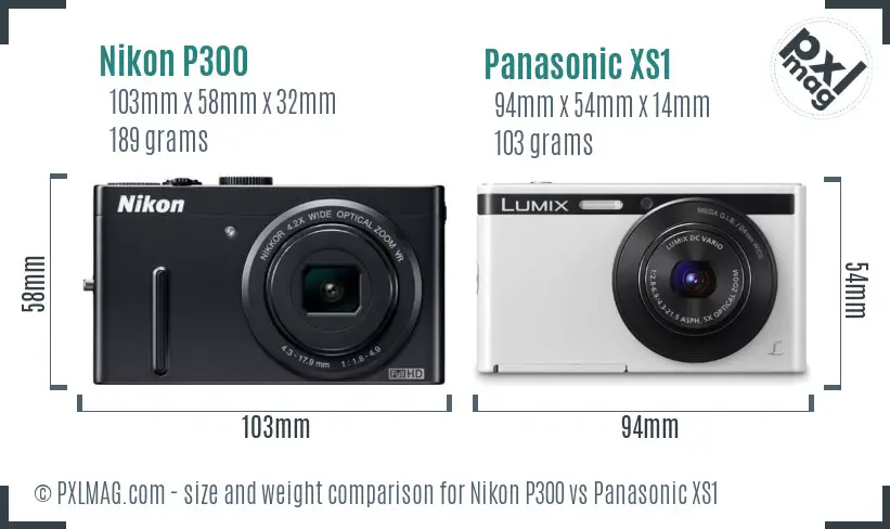 Nikon P300 vs Panasonic XS1 size comparison