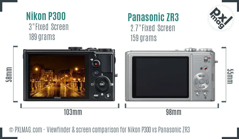 Nikon P300 vs Panasonic ZR3 Screen and Viewfinder comparison