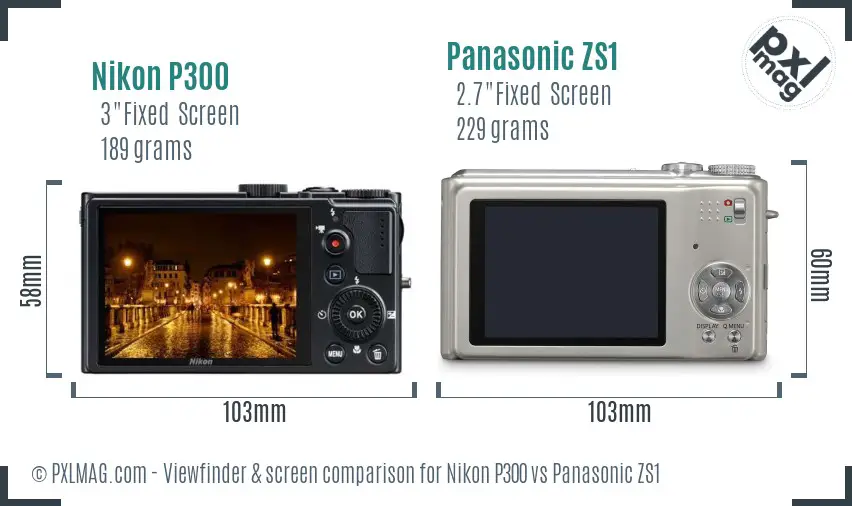 Nikon P300 vs Panasonic ZS1 Screen and Viewfinder comparison