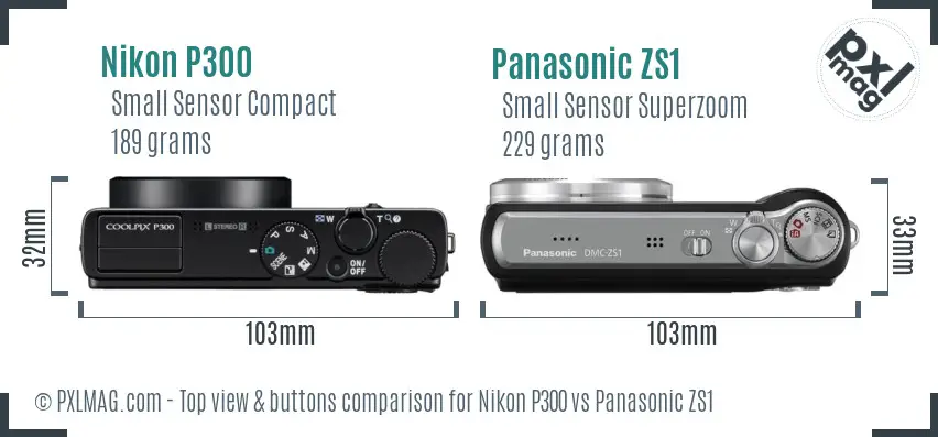 Nikon P300 vs Panasonic ZS1 top view buttons comparison