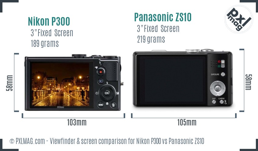 Nikon P300 vs Panasonic ZS10 Screen and Viewfinder comparison