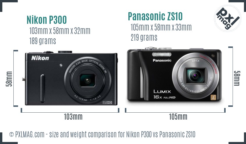 Nikon P300 vs Panasonic ZS10 size comparison Nikon P300 vs Panasonic ZS10 size comparison