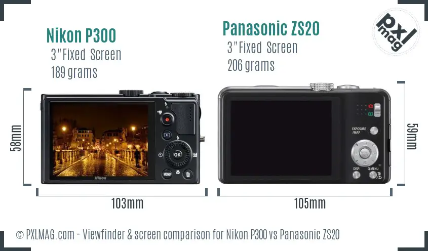 Nikon P300 vs Panasonic ZS20 Screen and Viewfinder comparison
