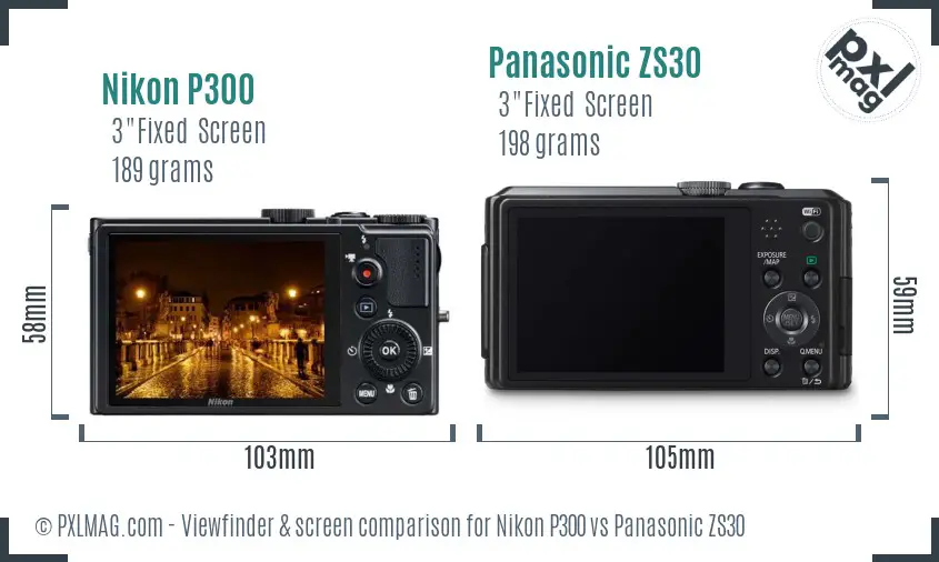 Nikon P300 vs Panasonic ZS30 Screen and Viewfinder comparison