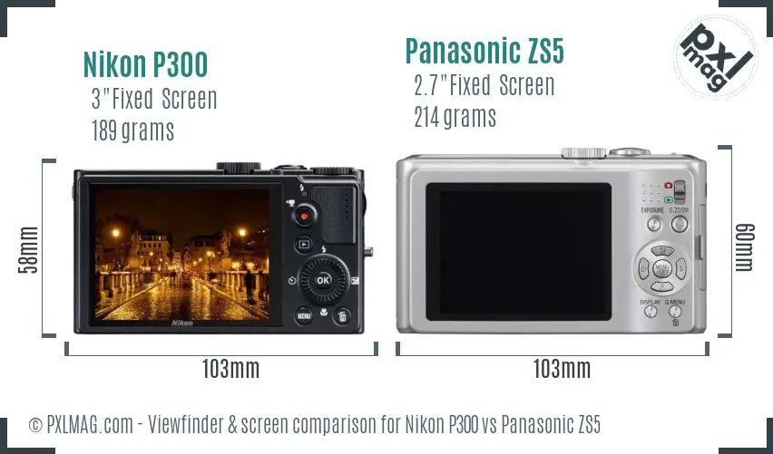 Nikon P300 vs Panasonic ZS5 Screen and Viewfinder comparison