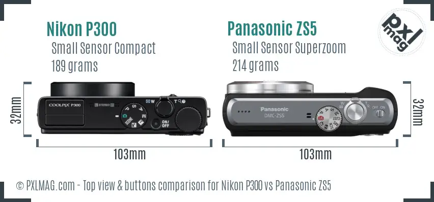 Nikon P300 vs Panasonic ZS5 top view buttons comparison