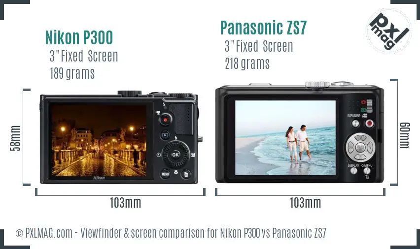 Nikon P300 vs Panasonic ZS7 Screen and Viewfinder comparison