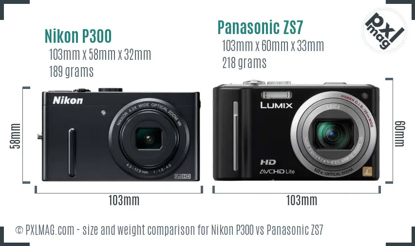 Nikon P300 vs Panasonic ZS7 size comparison